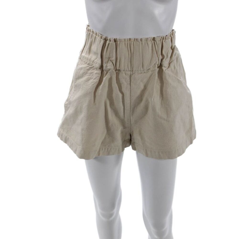 The Line Unisex Beige Cotton Blend Solid Beach Shorts Size S